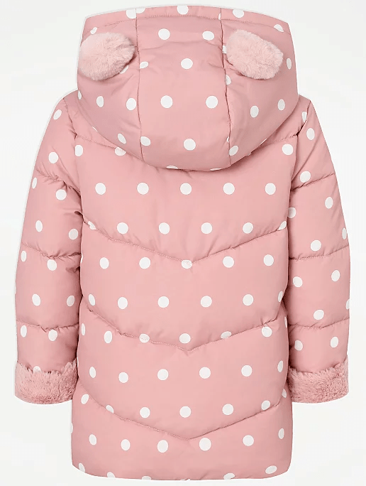 George UK Pink Polka Dot Print Longline Shower Resistant Coat and Mittens