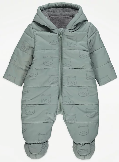 George UK Green Bear Hooded Pramsuit