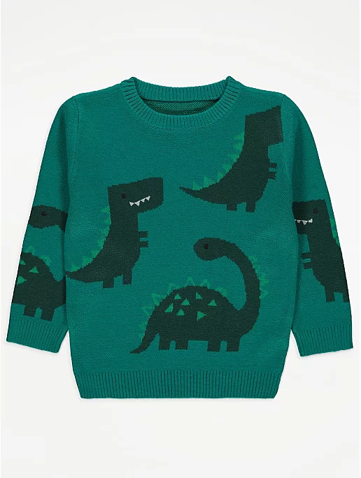 George UK Teal Dinosaur Knitted Jumper